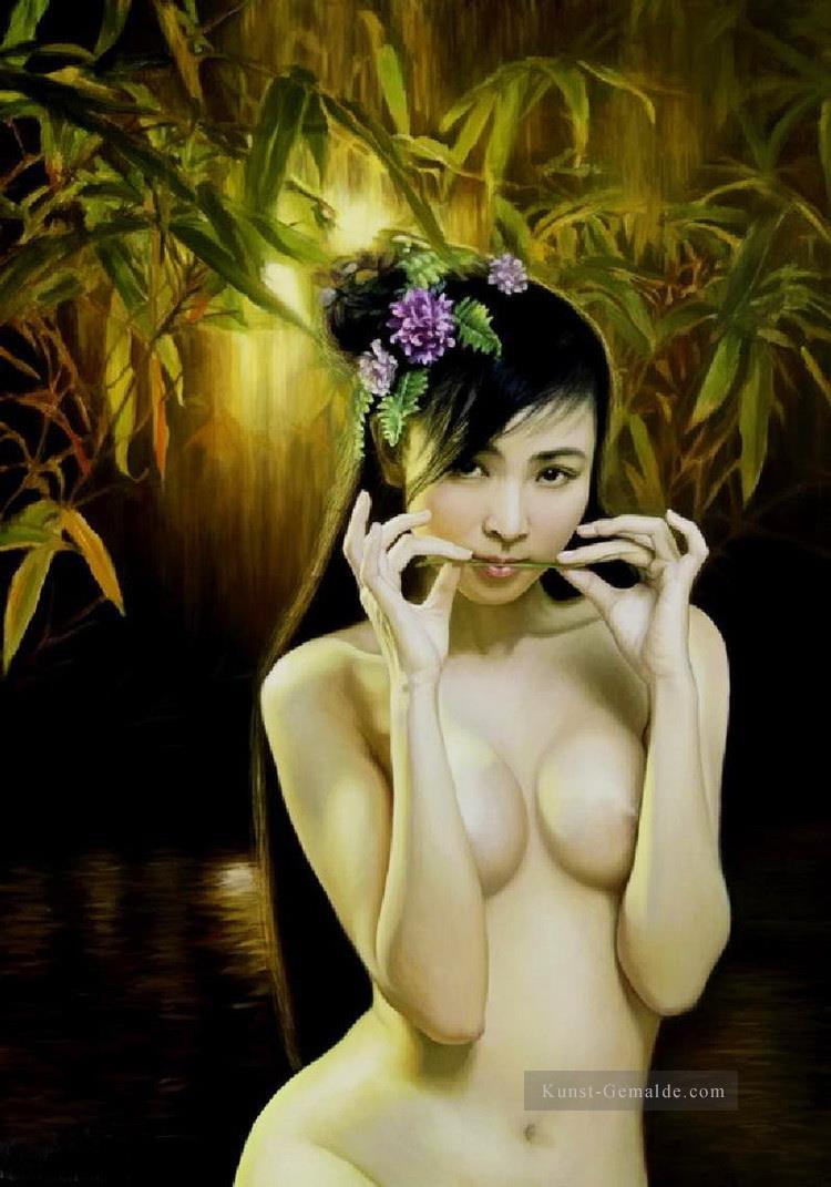 Whistle Bambusblatt Chinesischen Mädchen Nackt Ölgemälde
